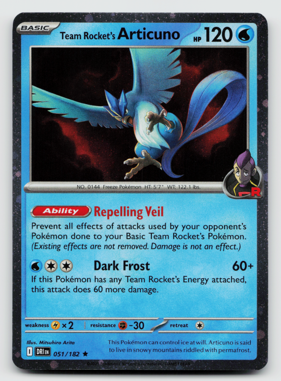 Scarlet & Violet Destined Rivals - 051/182 Team Rocket's Articuno Rare  (Cosmos Holofoil Promo)