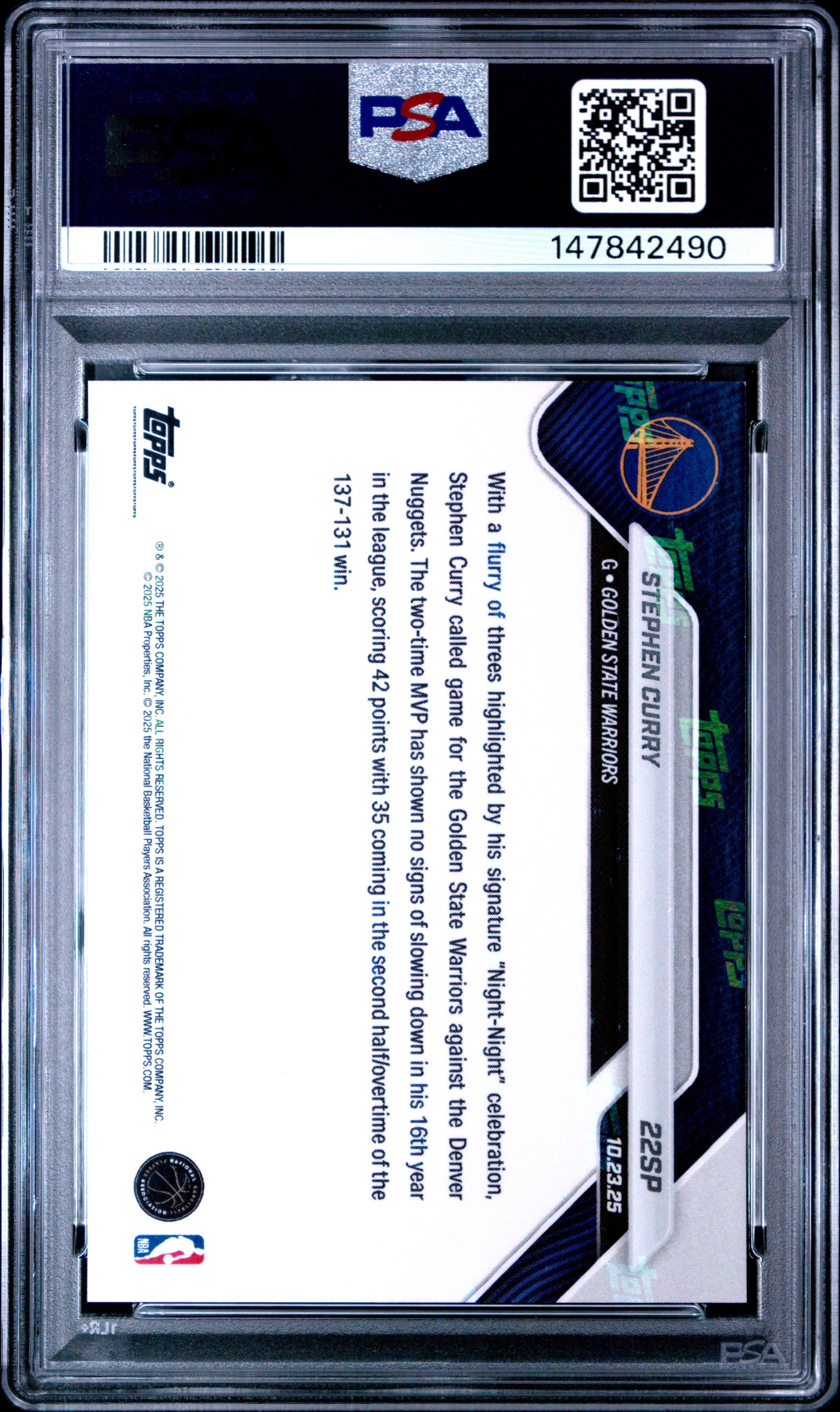 2025 TOPPS NOW #22SP STEPHEN CURRY PSA 10