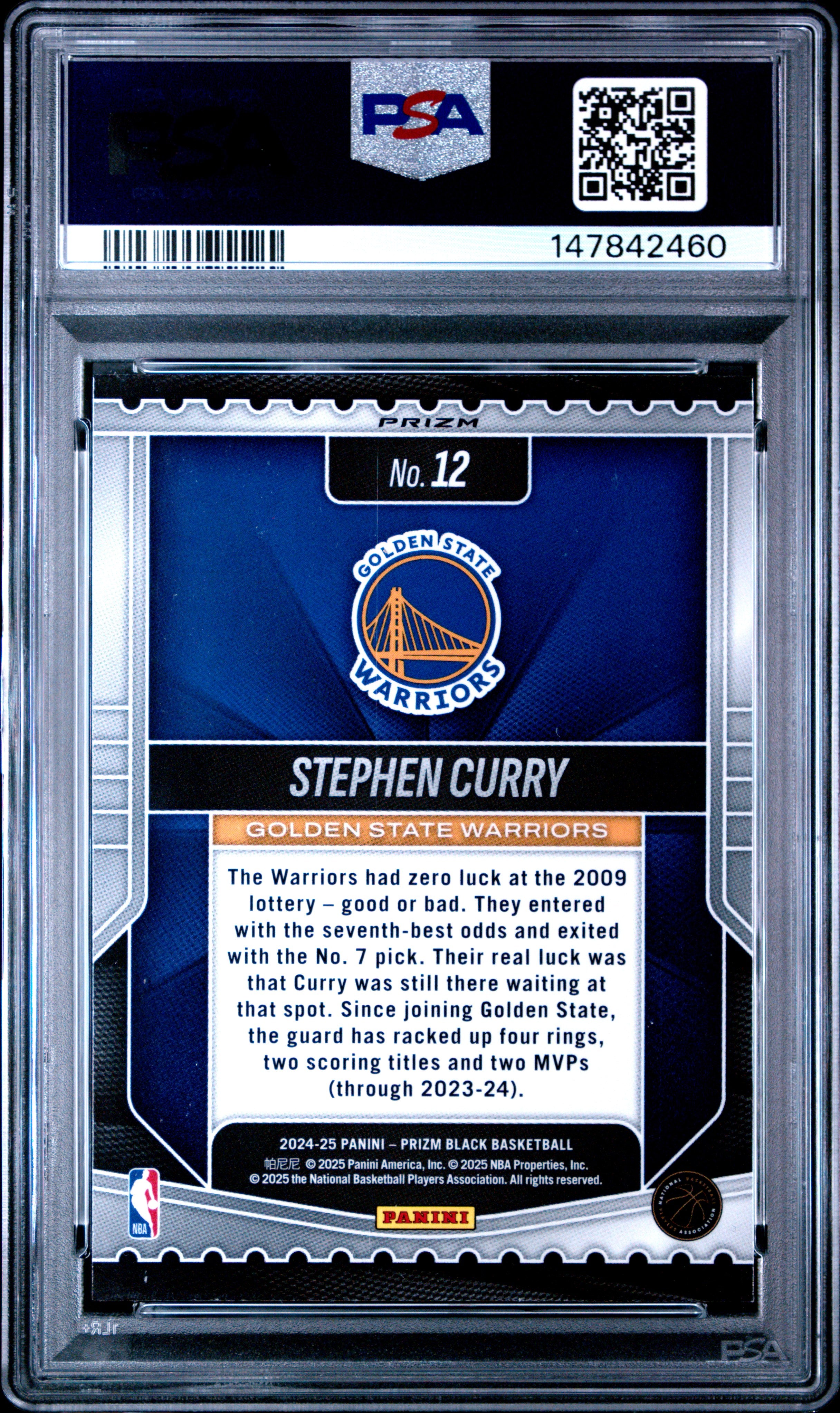 2024 PANINI PRIZM BLACK LUCK OF THE LOTTERY #12 STEPHEN CURRY SILVER PRIZM PSA 9