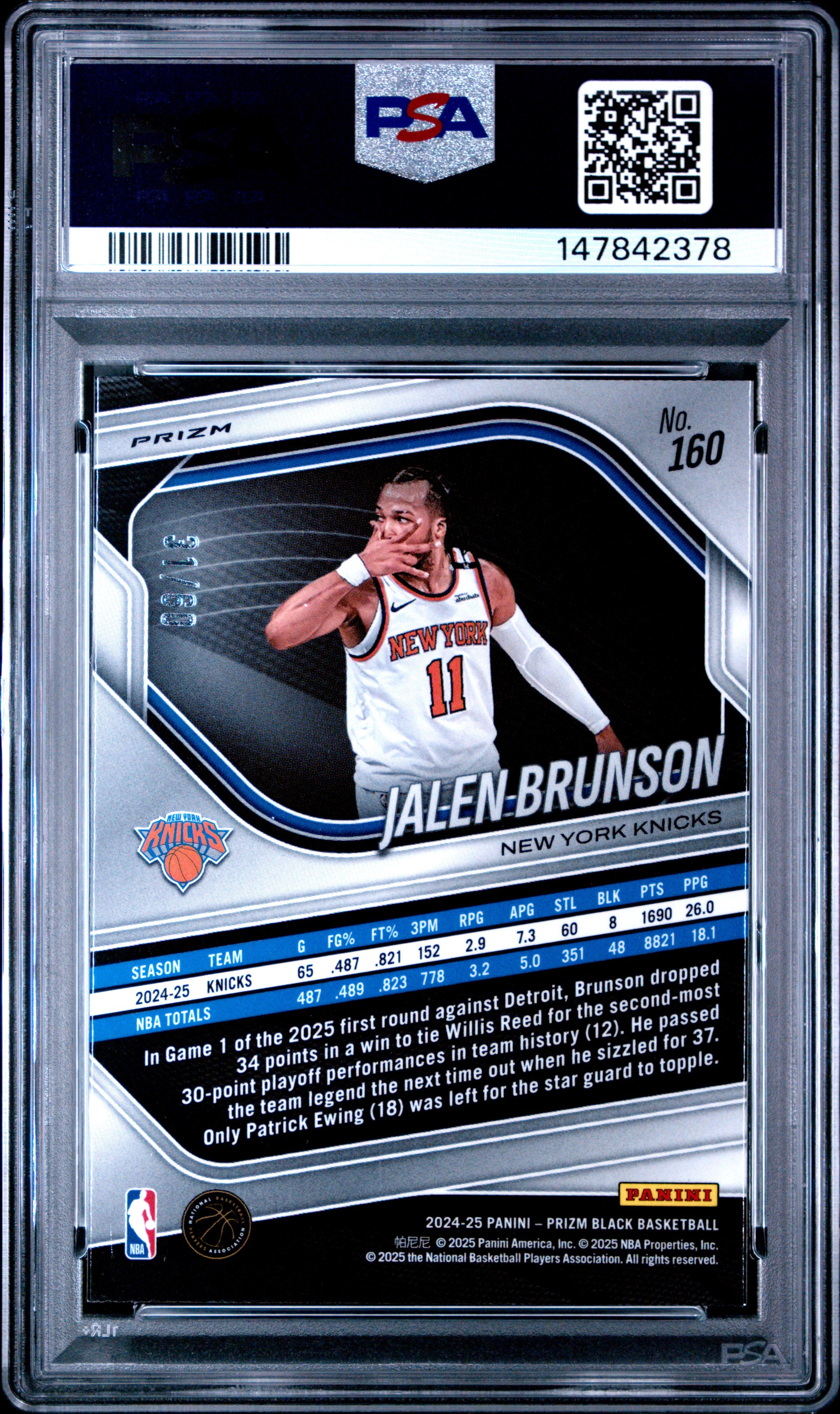 2024 PANINI PRIZM BLACK #160 JALEN BRUNSON ORANGE WAVE PSA 9