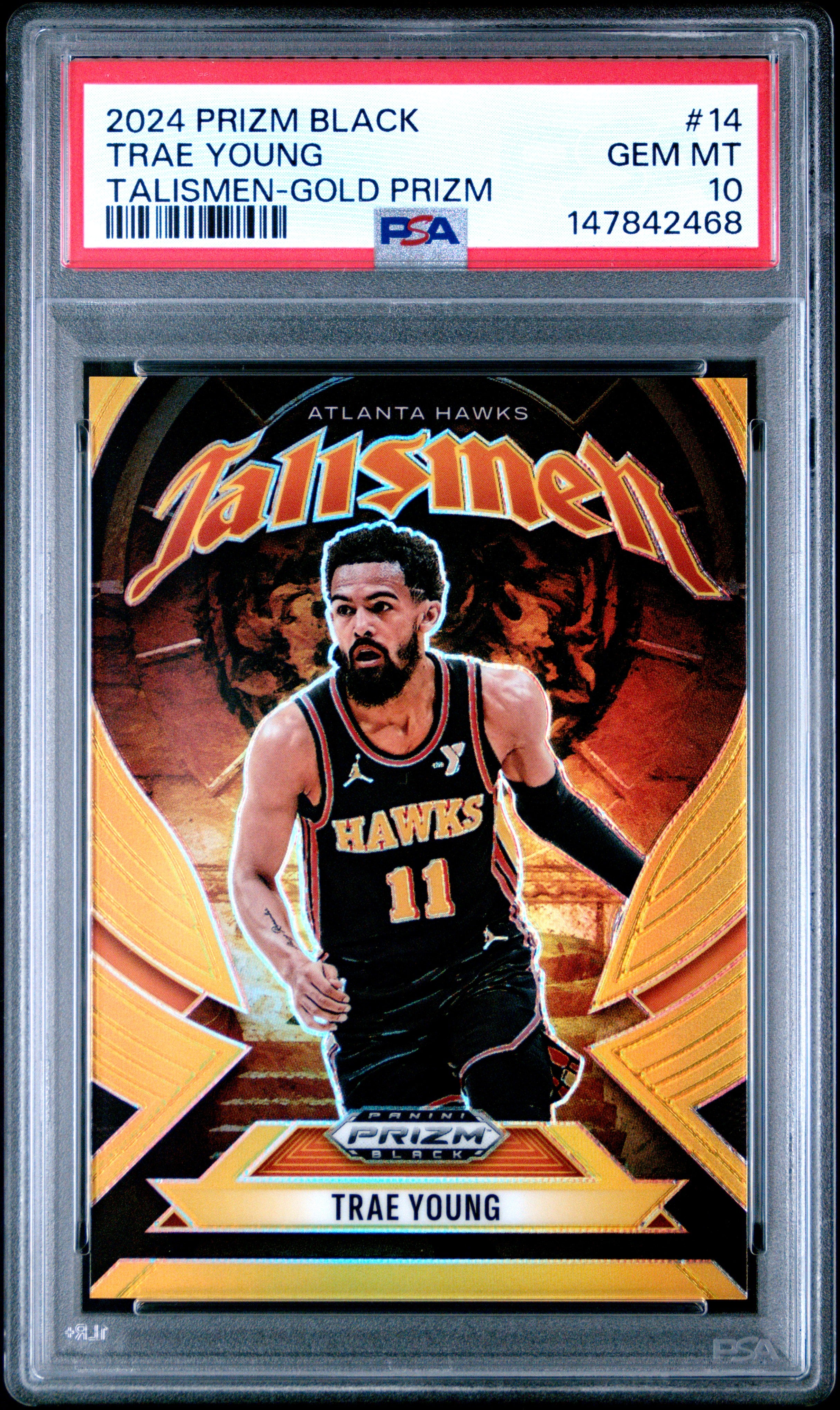 2024 PANINI PRIZM BLACK TALISMEN #14 TRAE YOUNG TALISMEN-GOLD PRIZM PSA 10