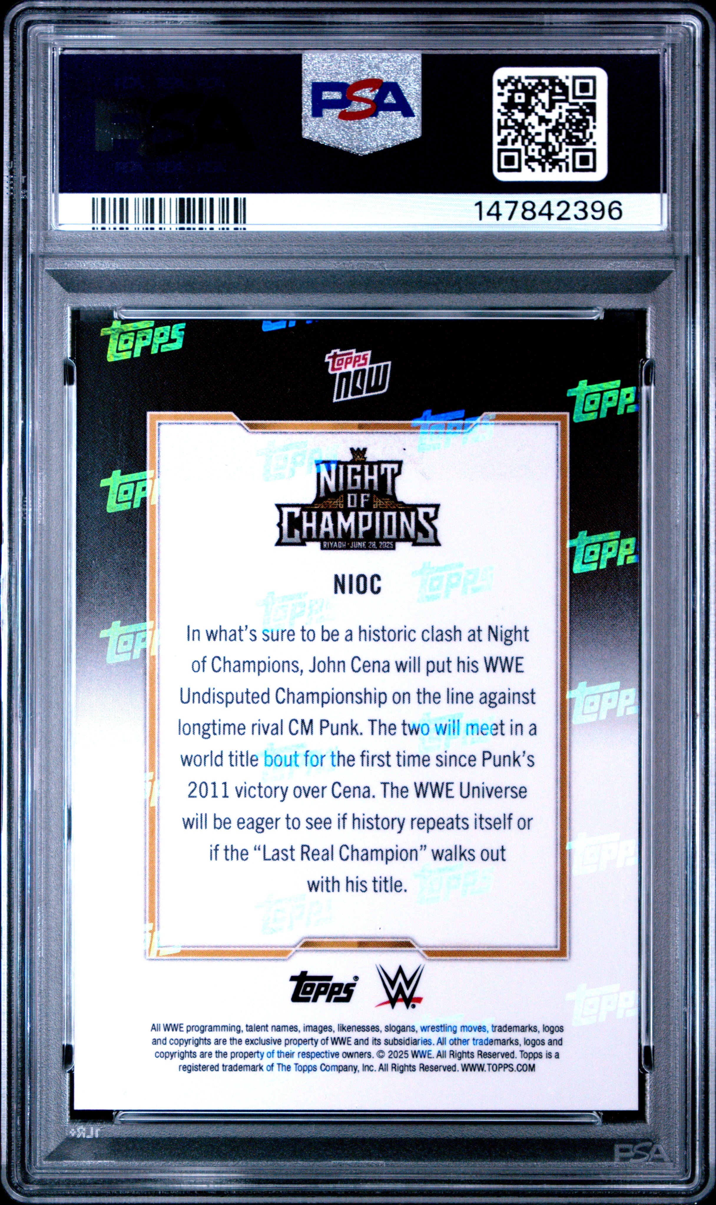 2025 TOPPS NOW WWE #NIOC JOHN CENA PSA 10