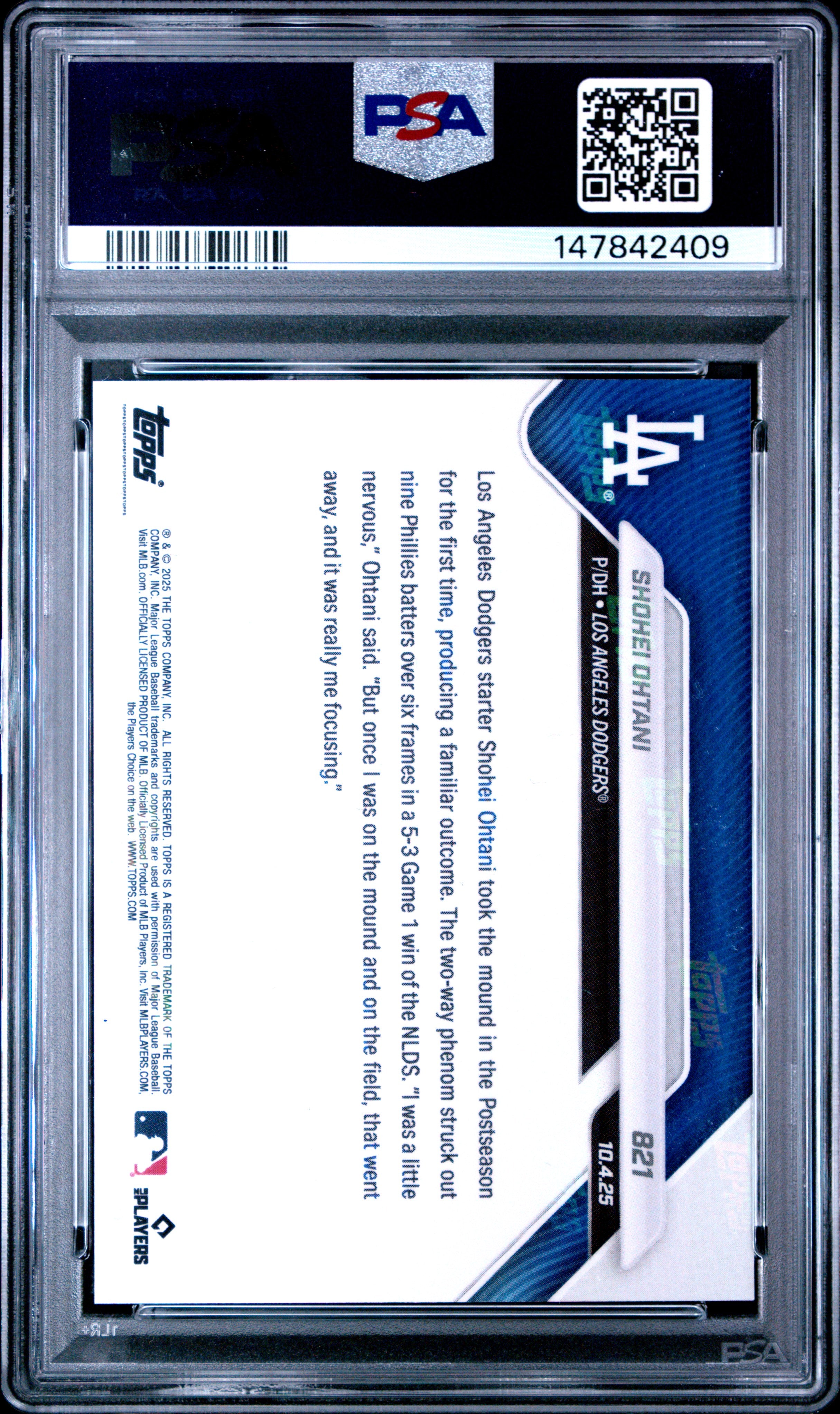 2025 Topps Shohei Ohtani 821 Topps Now PSA 10