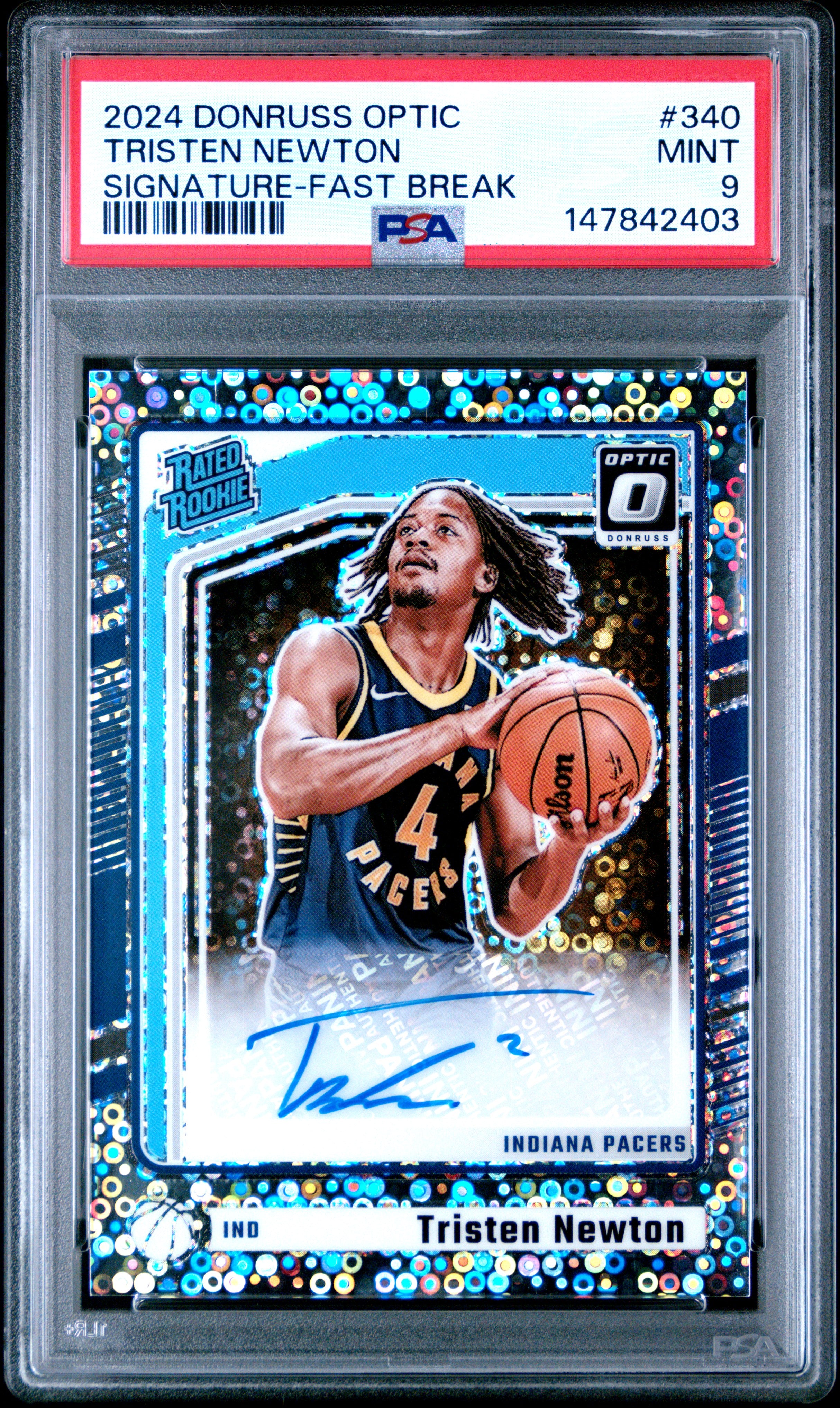 2024 PANINI DONRUSS OPTIC #340 TRISTEN NEWTON SIGNATURE-FAST BREAK PSA 9 