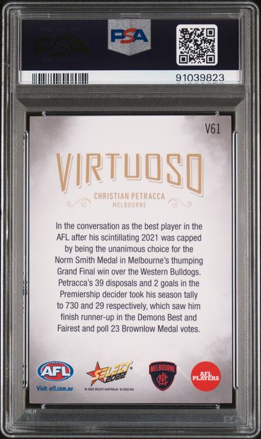 2022 Select AFL Footy Stars Virtuoso - Christian Petracca V61 (#'d 56/70) - PSA 10 (GEM MINT)