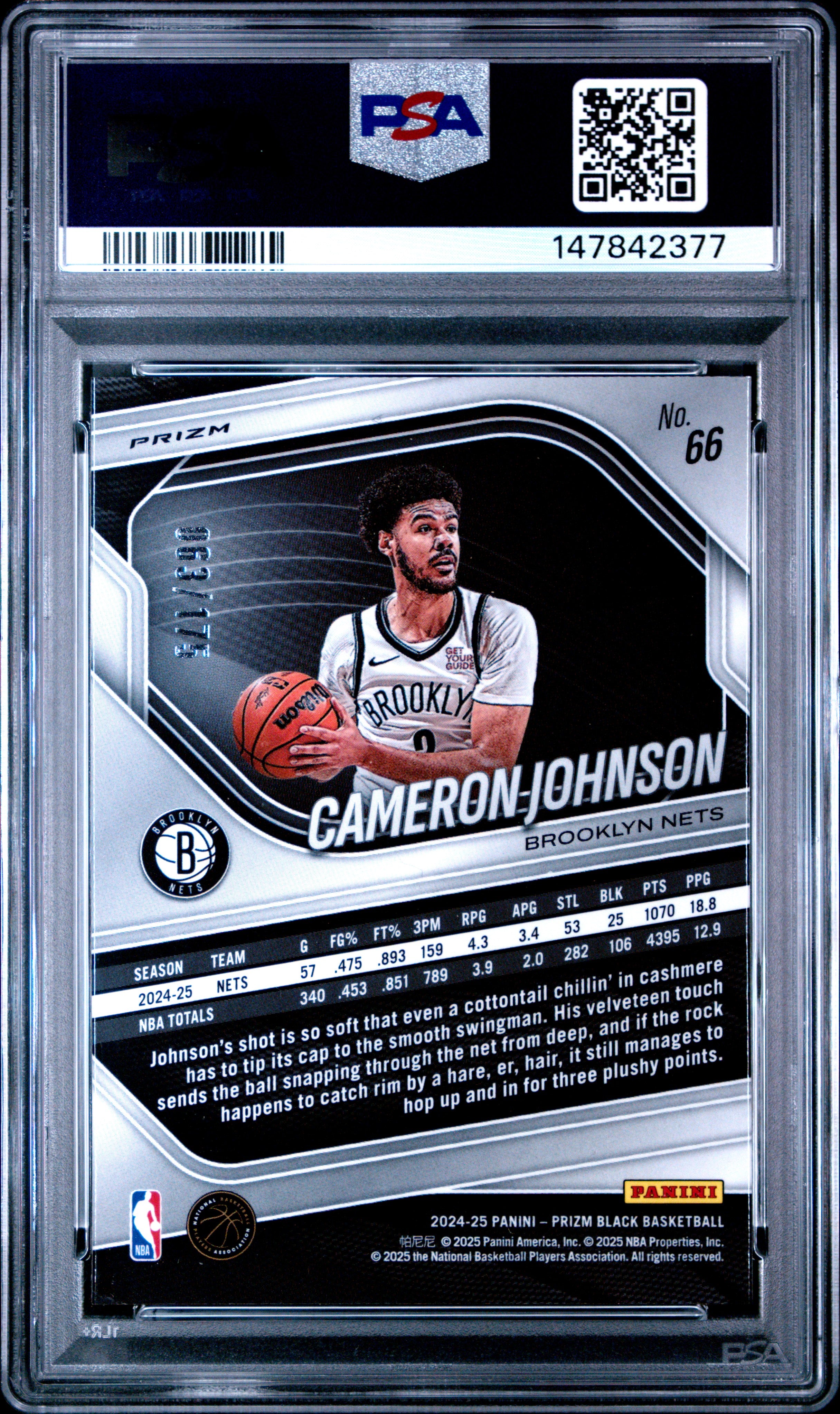 2024 PANINI PRIZM BLACK #66 CAMERON JOHNSON WHITE PRIZM PSA 9