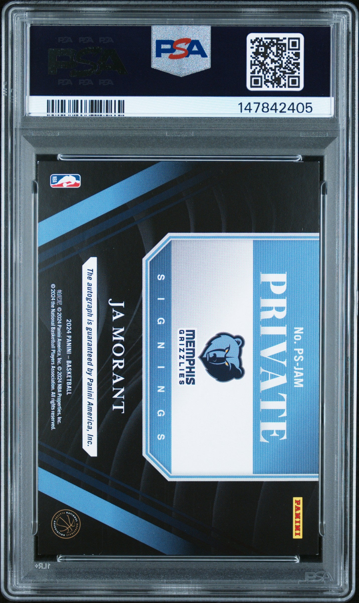 2024 PANINI OBSIDIAN PRIVATE SIGNINGS #PS-JAM JA MORANT PSA 7