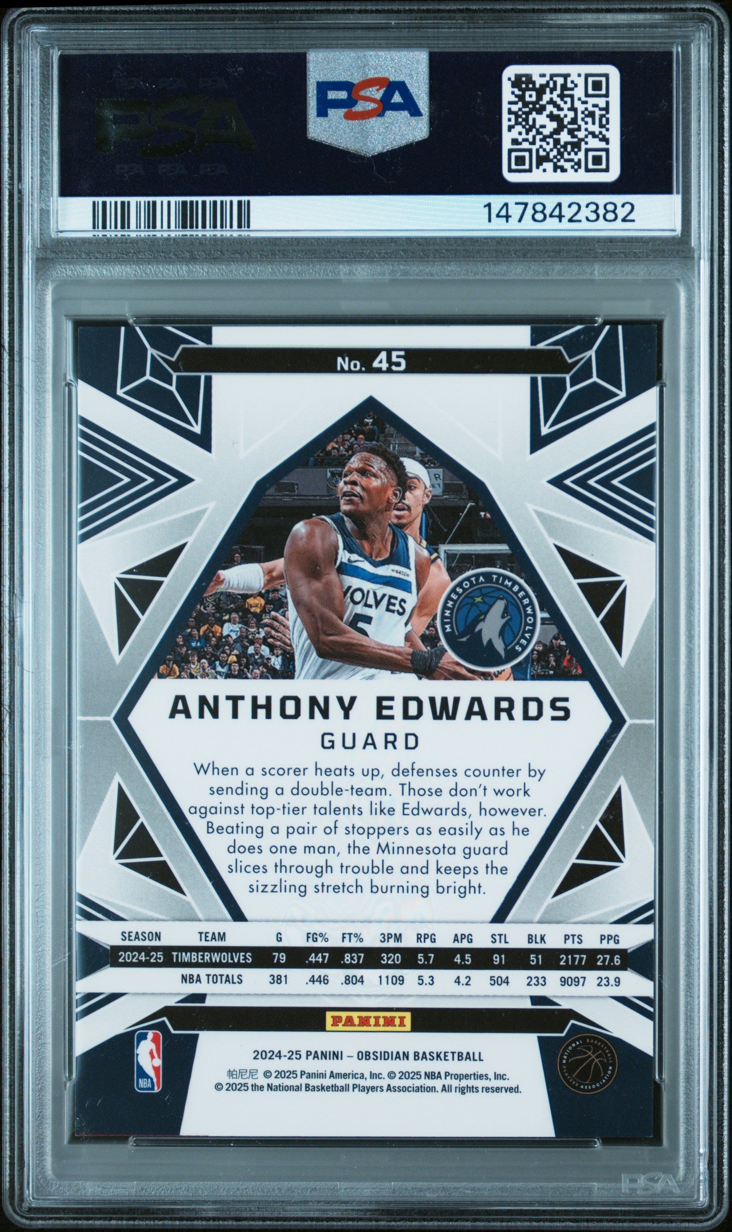 2024 PANINI OBSIDIAN #45 ANTHONY EDWARDS PSA 8