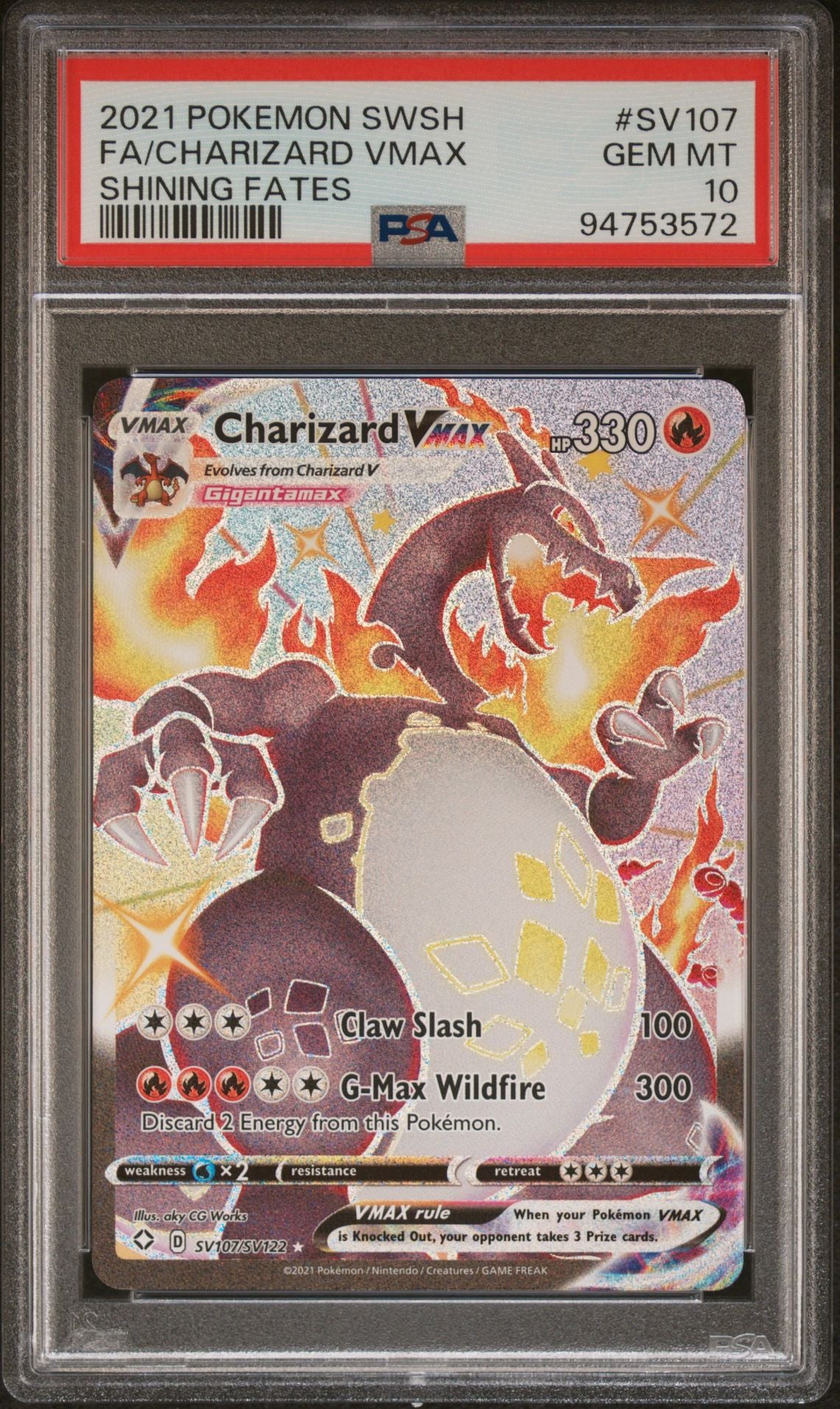 2021 Pokémon Shining Fates #SV107 Charizard VMAX Full Art PSA 10