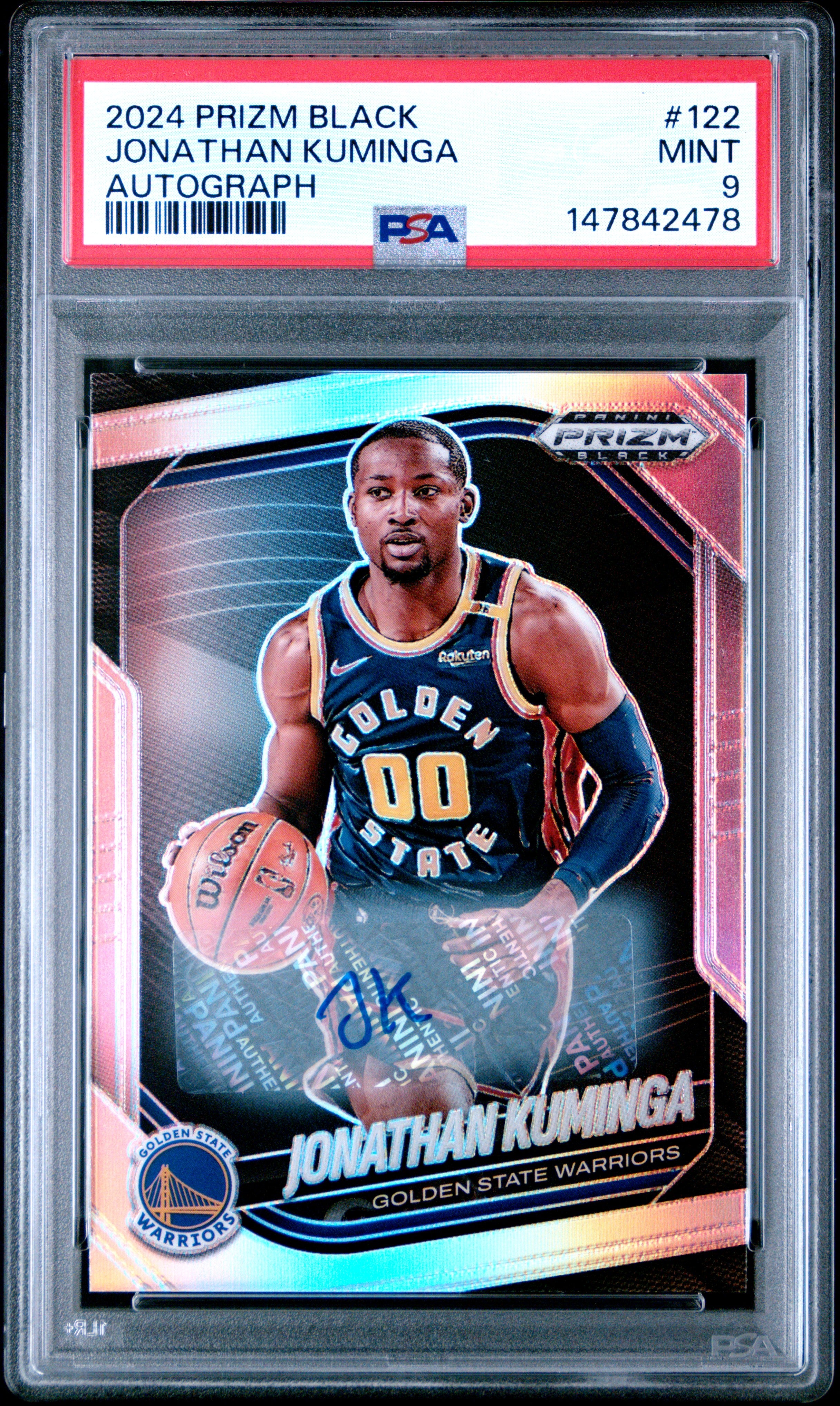 2024 Panini Jonathan Kuminga 122 Panini Prizm Black Autograph PSA 9