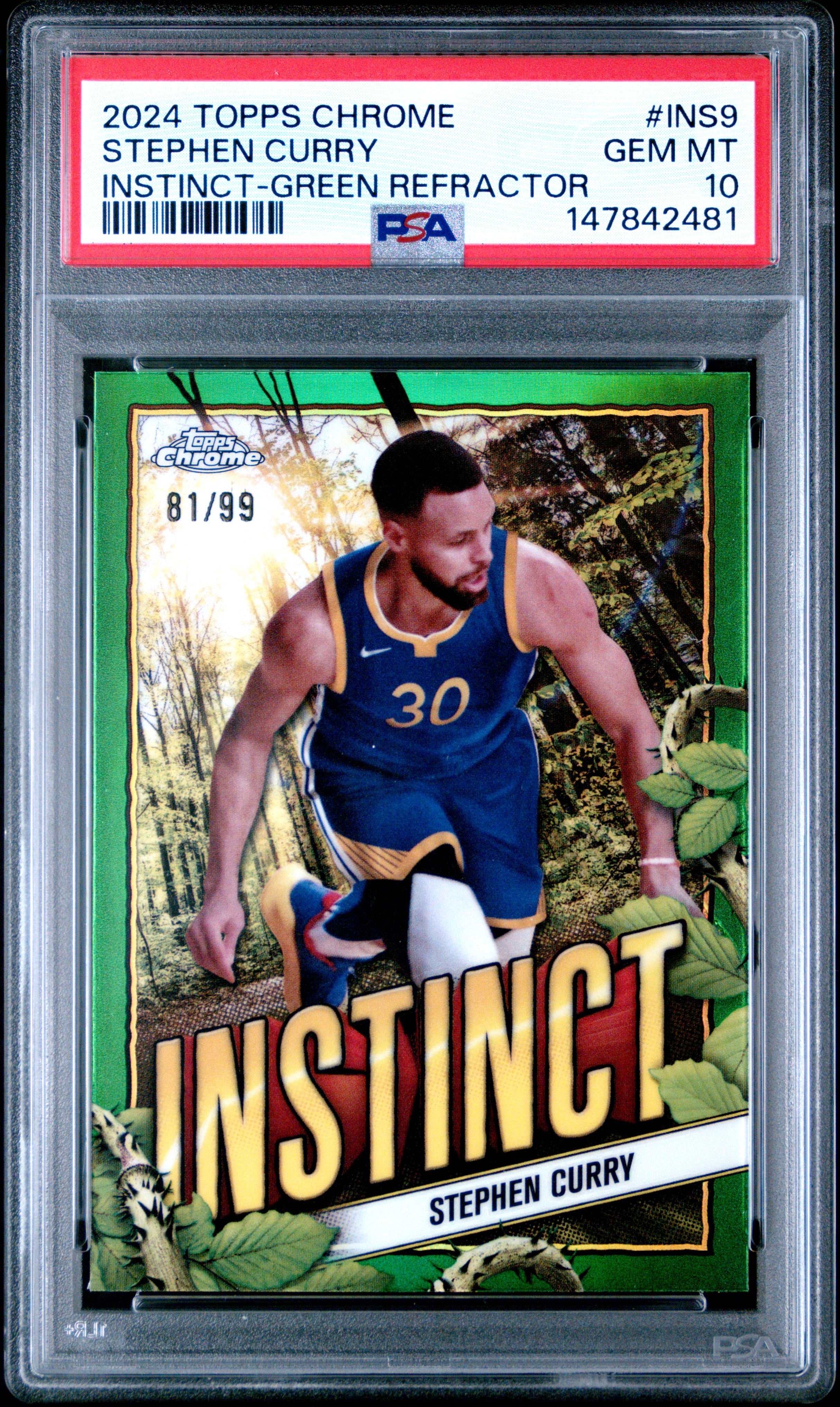 2024 TOPPS CHROME INSTINCT #INS9 STEPHEN CURRY INSTINCT-GREEN REFRACTOR PSA 10