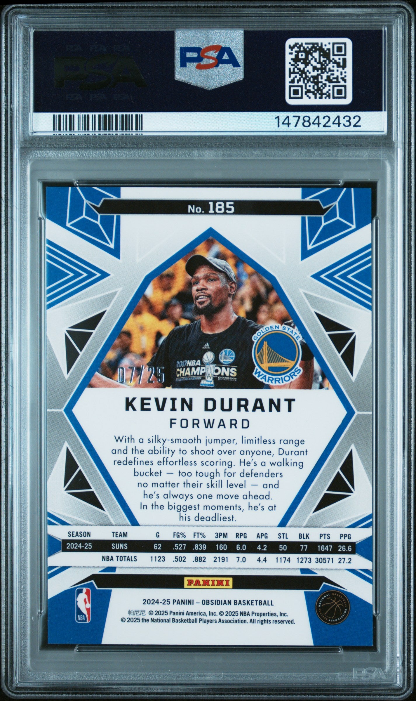 2024 PANINI OBSIDIAN #185 KEVIN DURANT ELECTRIC ETCH JADE PSA 9