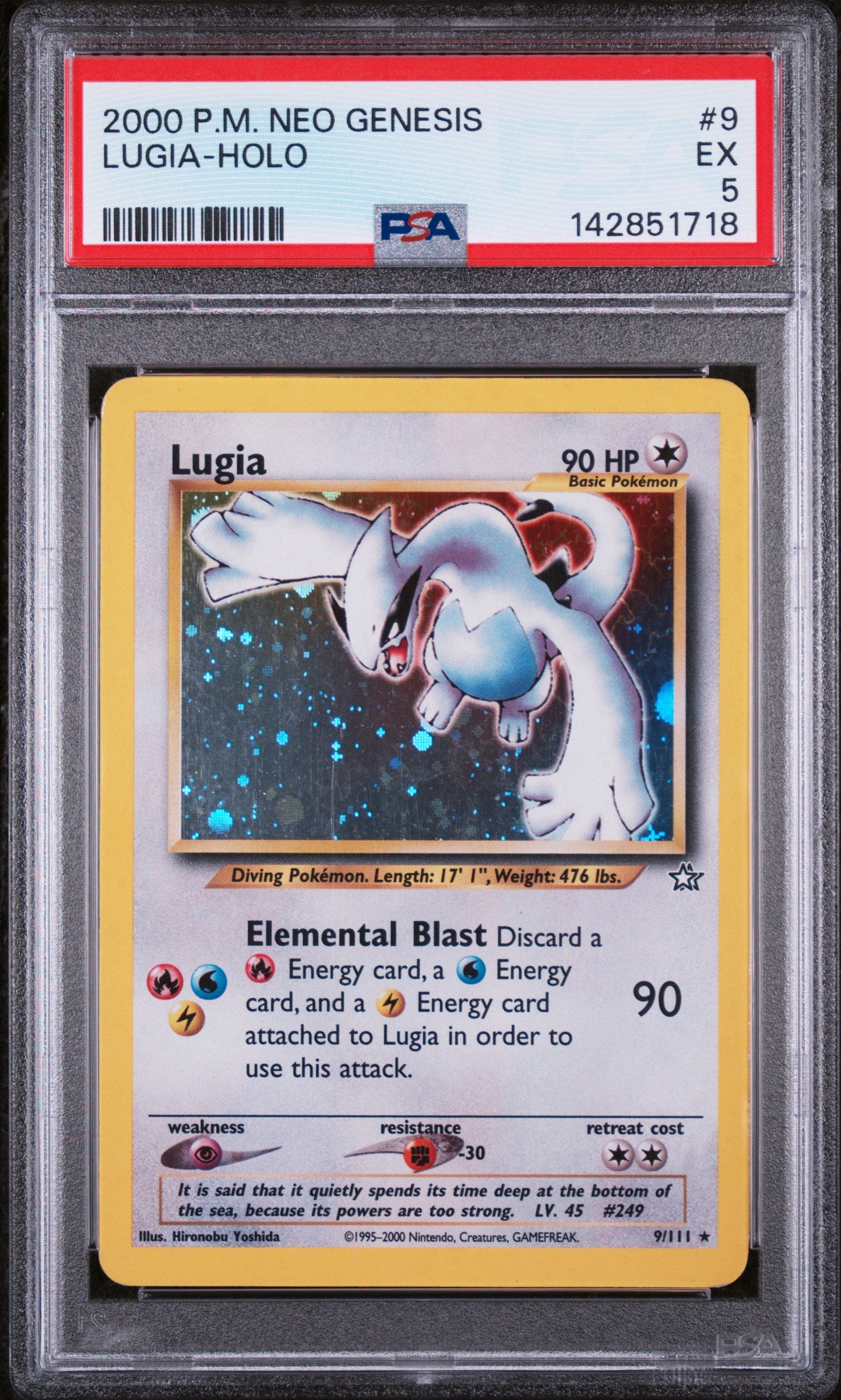 2000 Pokemon Lugia Holo 9/111 Neo Genesis PSA 5