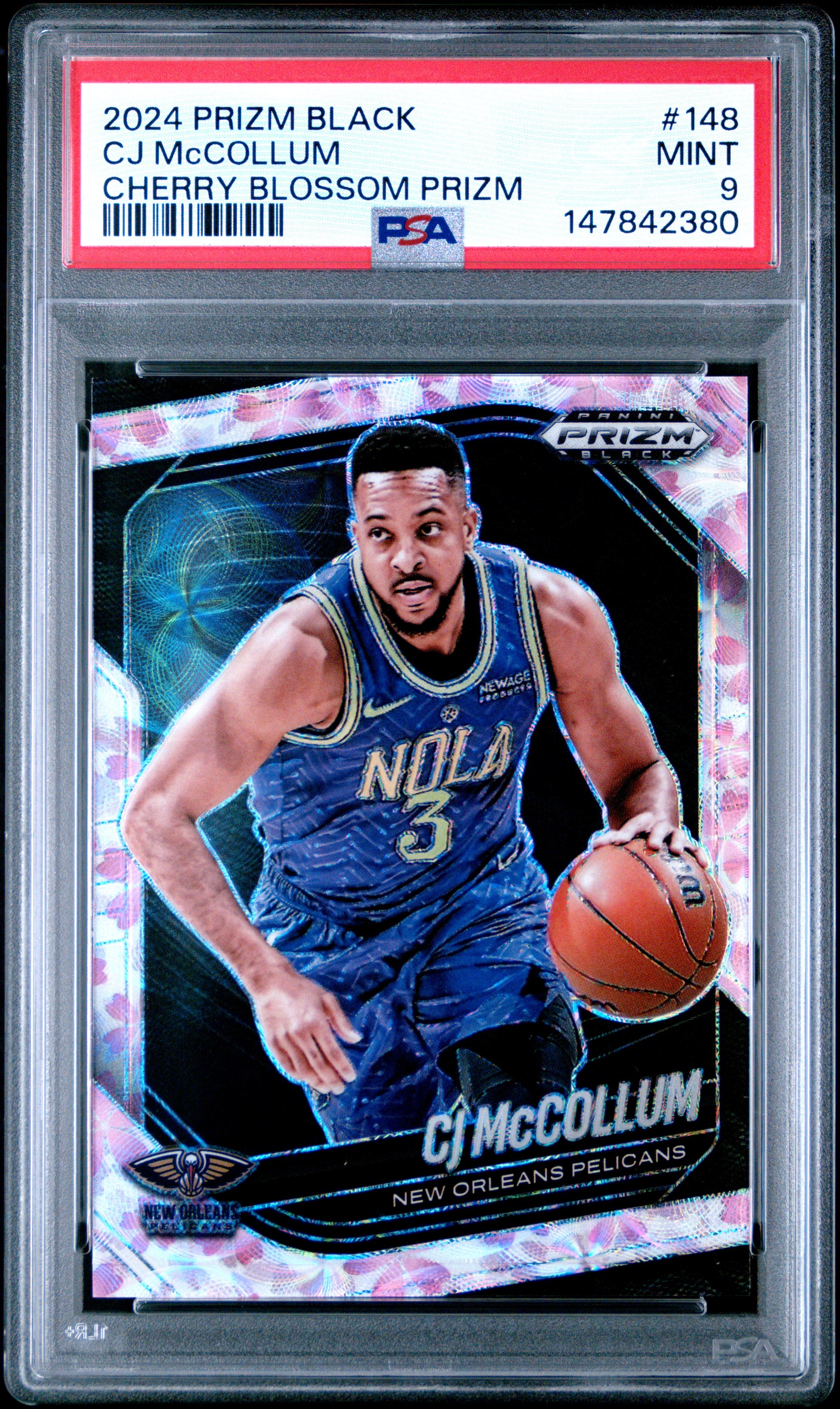2024 PANINI PRIZM BLACK #148 CJ McCOLLUM CHERRY BLOSSOM PRIZM PSA 9