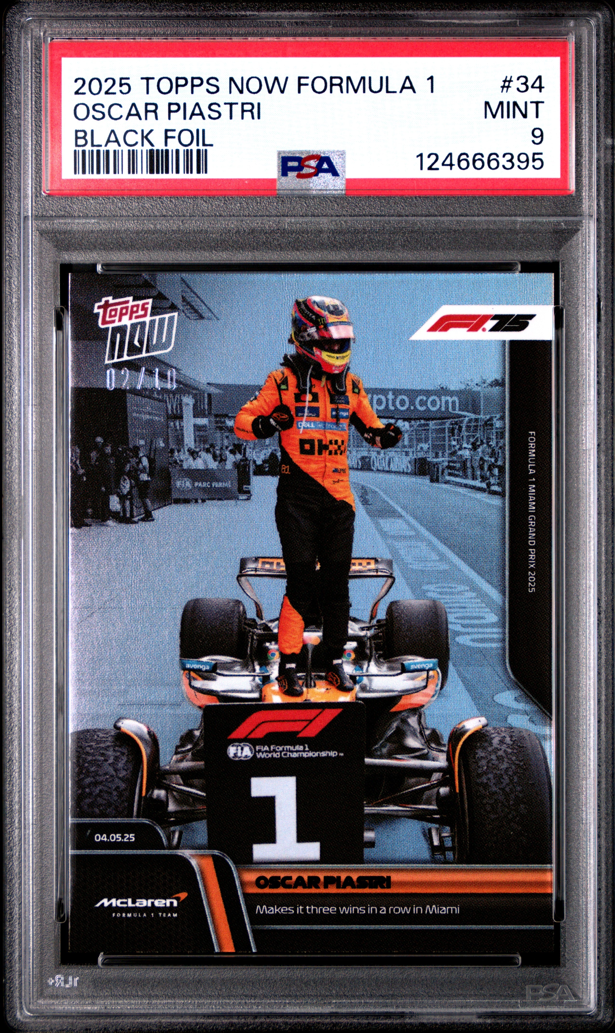 2025 Topps Oscar Piastri 34 Topps Now Formula 1 Black Foil PSA 9