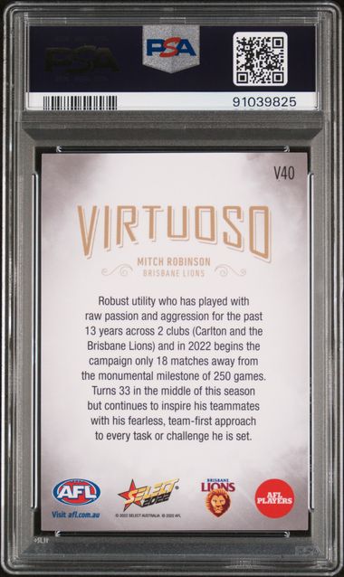 2022 Select AFL Footy Stars Virtuoso - Mitch Robinson V40 (#'d 34/70) - PSA 9 (MINT)