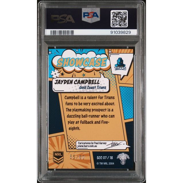 2024 NRL Traders Titanium - Jayden Campbell SCC07 (#'d 55/60) - PSA 10 (GEM MINT)