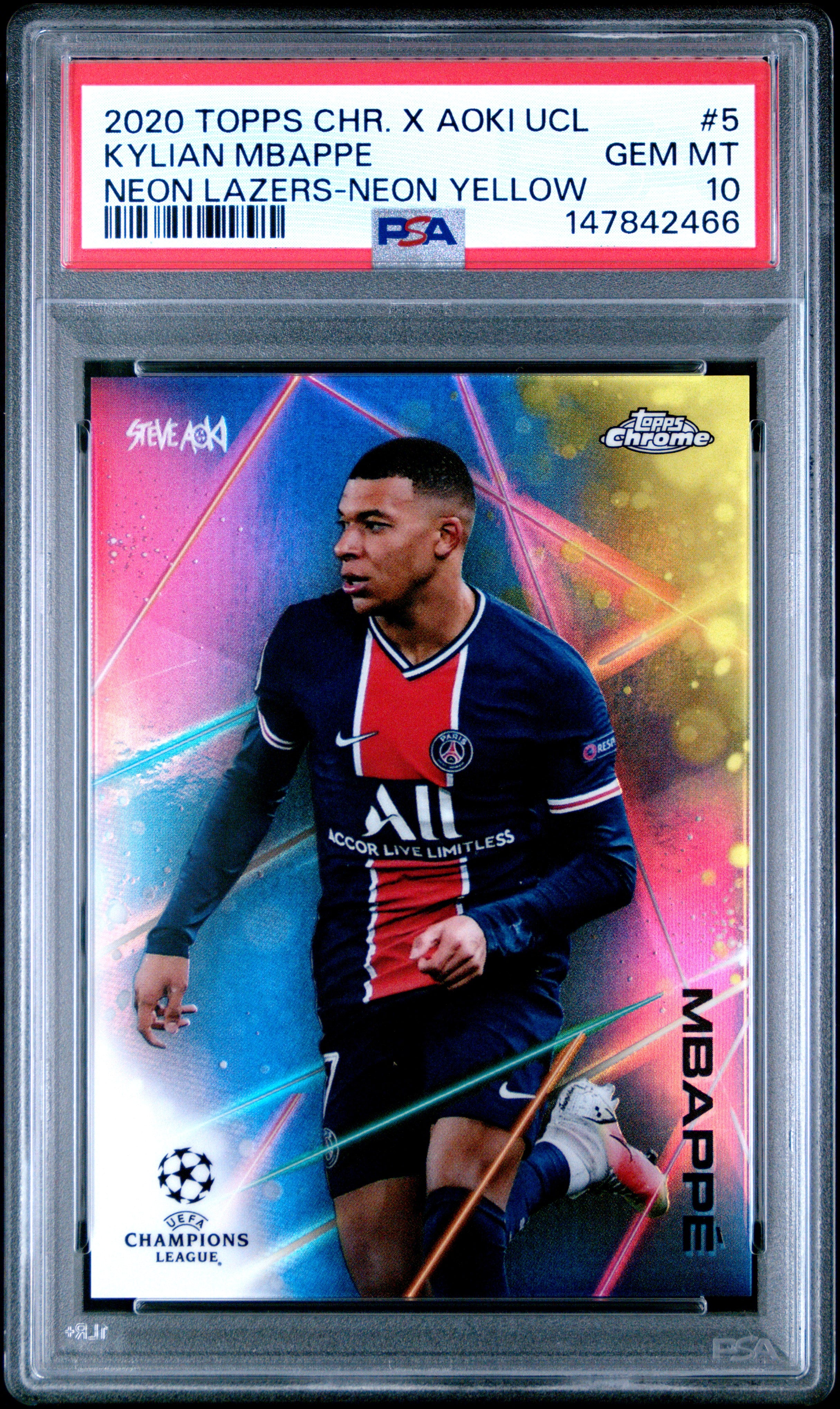 2020 Topps Kylian Mbappe 5 Neon Yellow PSA 10