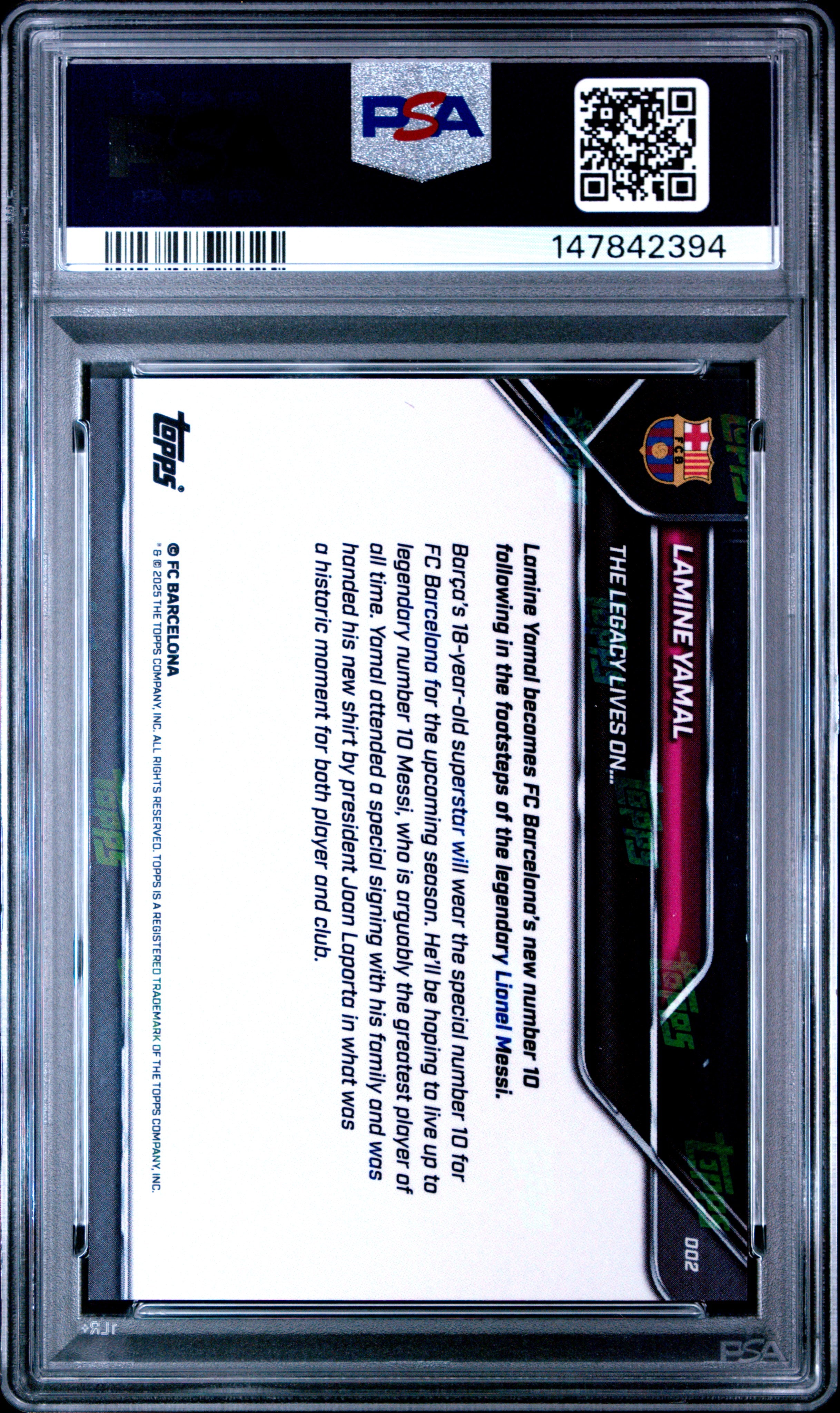 2025-2026 TOPPS NOW FC BARCELONA #2 LAMINE YAMAL PSA 10