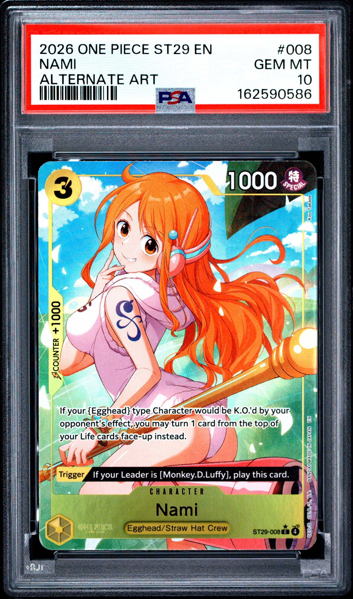 2026 ONE PIECE NAMI 008 ONE PIECE STARTER DECK ST29-EGGHEAD ALTERNATE ART PSA 10