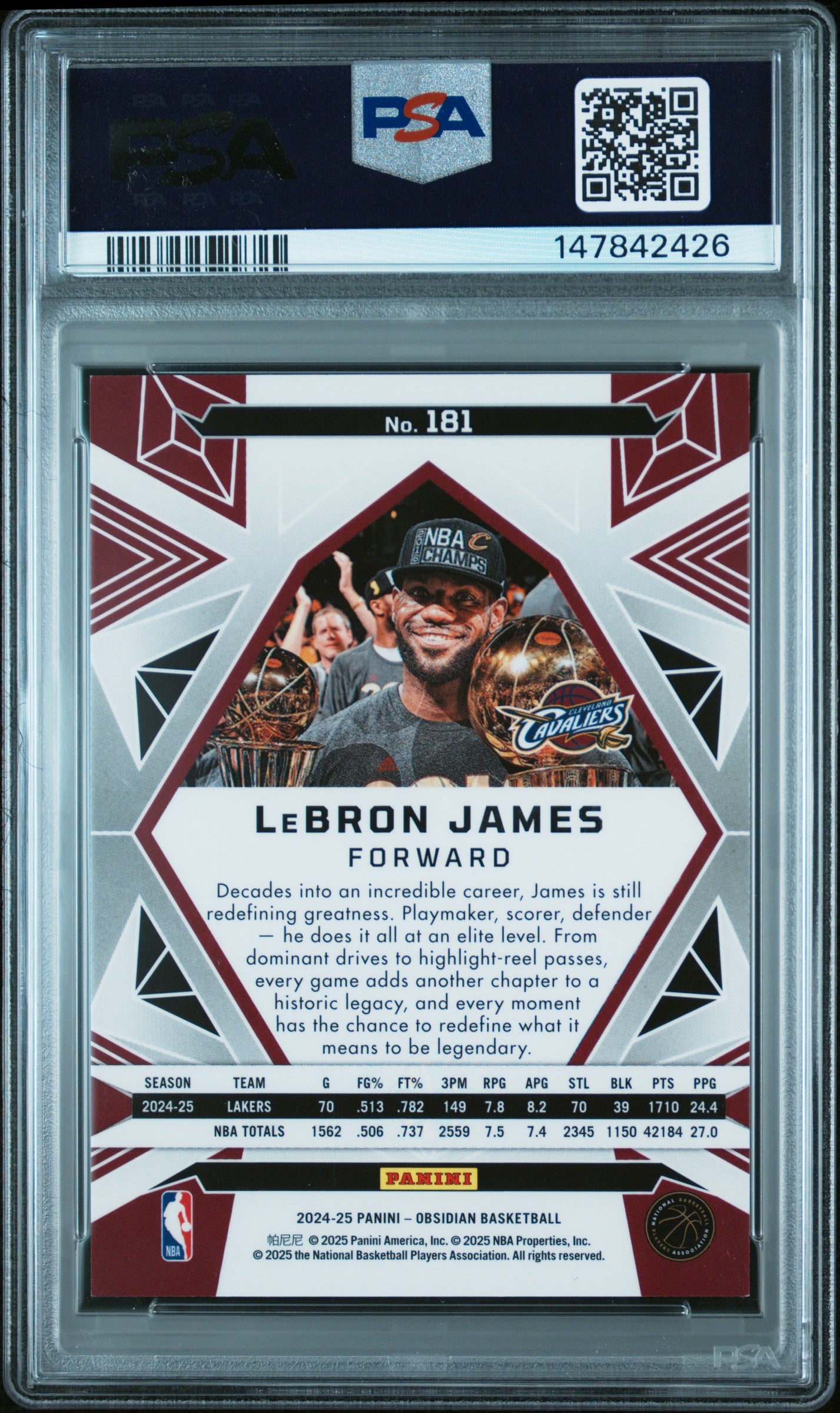 2024 PANINI OBSIDIAN #181 LeBRON JAMES ELECTRIC ETCH RED FLOOD PSA 9