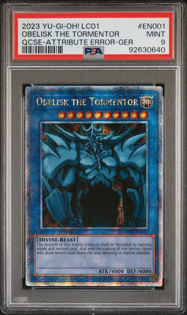 Yu-Gi-Oh! - Obelisk The Tormentor Quarter Century Secret Rare (Legendary Collection) - PSA 9 (MINT) - Attribute Error Card