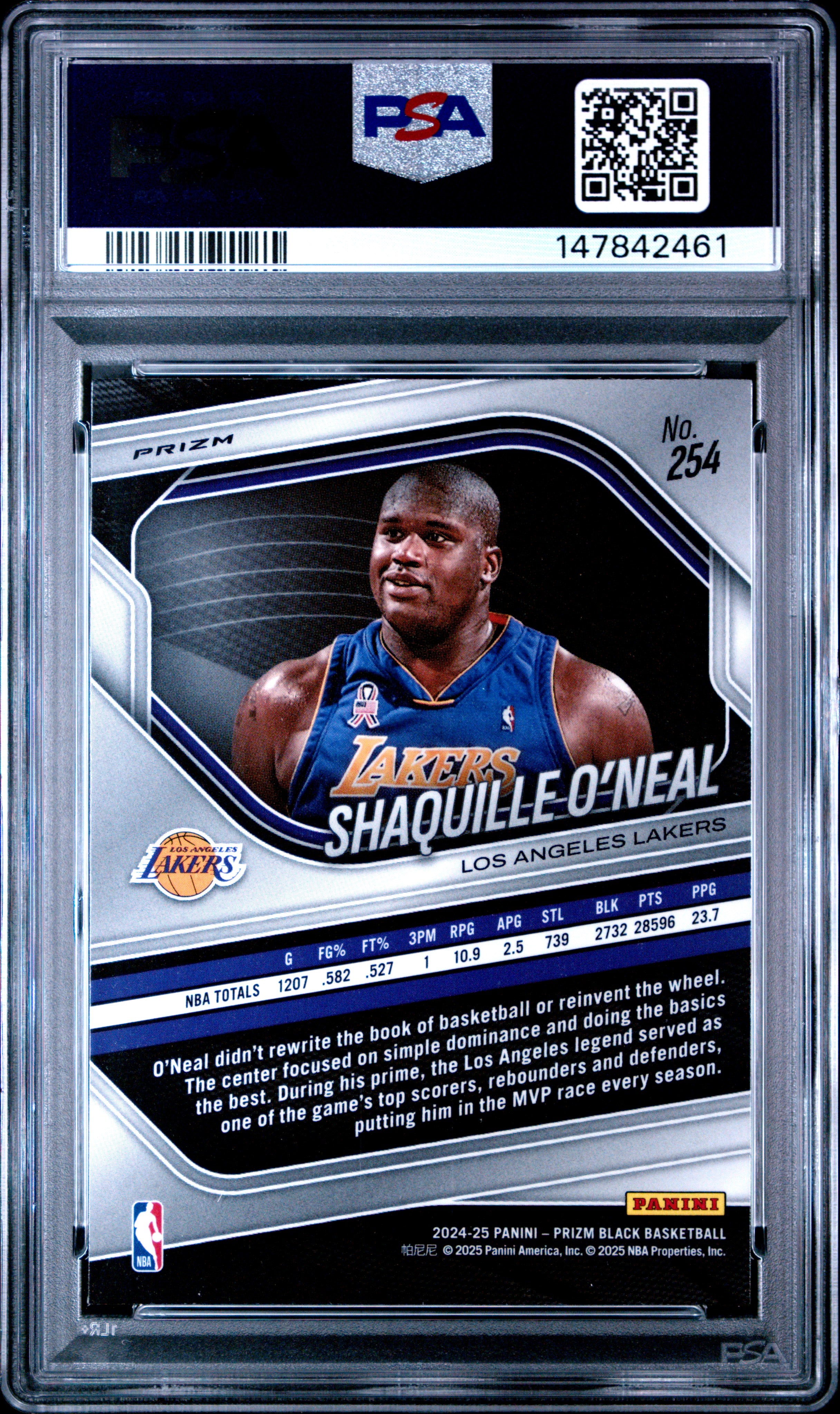 2024 PANINI PRIZM BLACK #254 SHAQUILLE O'NEAL RUBY WAVE PSA 9