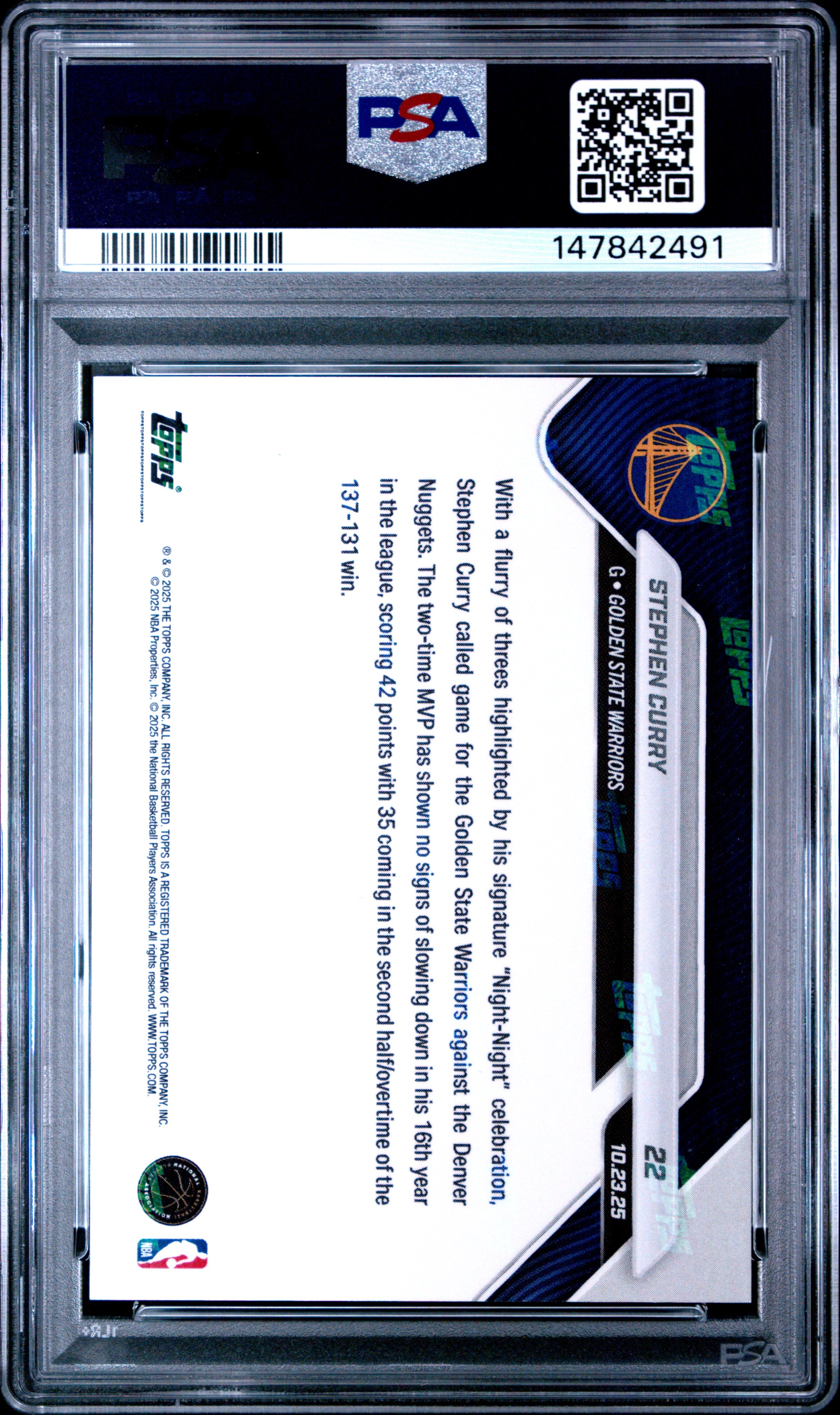 2025 TOPPS NOW #22 STEPHEN CURRY PSA 10