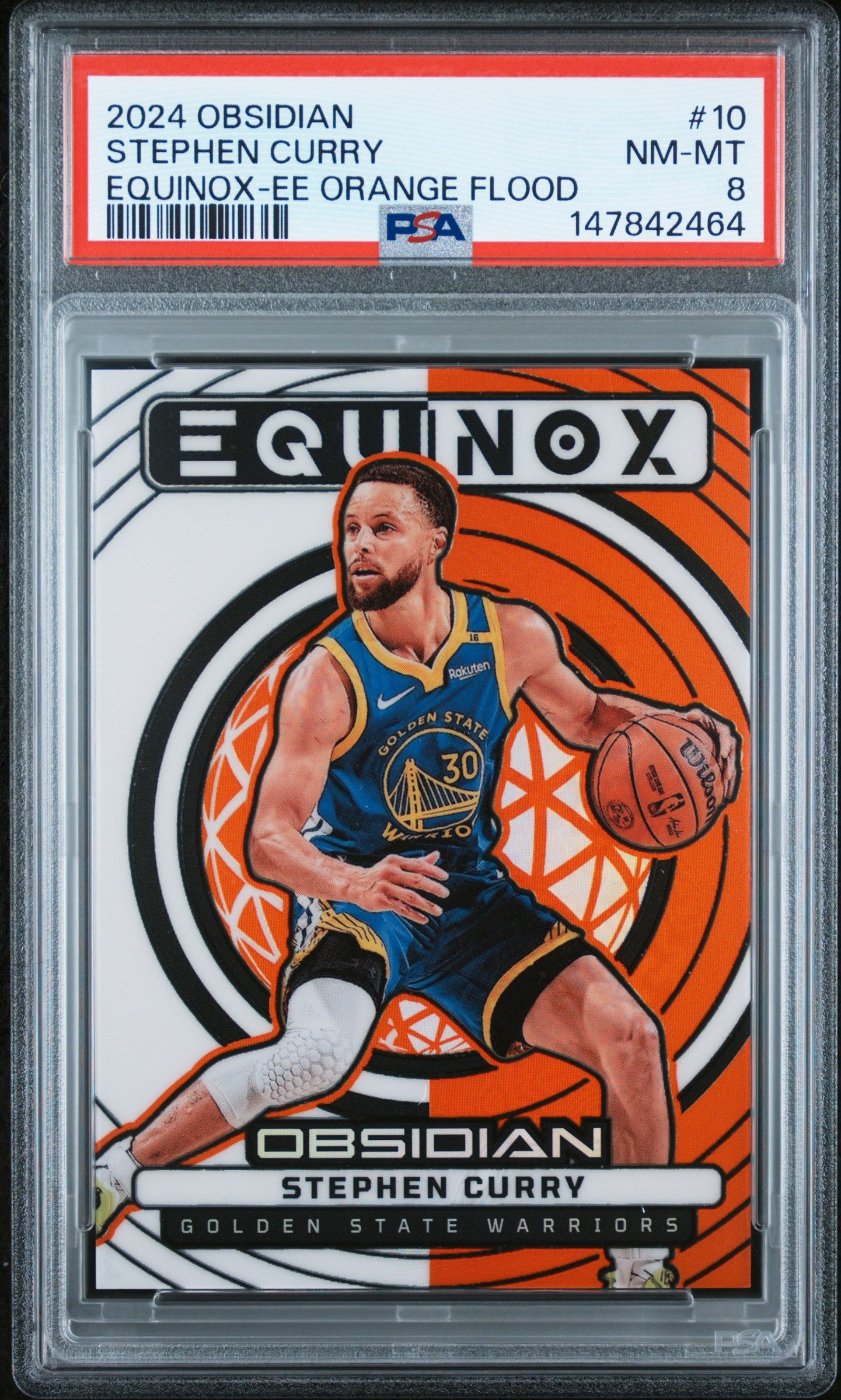 2024 PANINI OBSIDIAN EQUINOX #10 STEPHEN CURRY EQUINOX-EE ORANGE FLOOD PSA 8