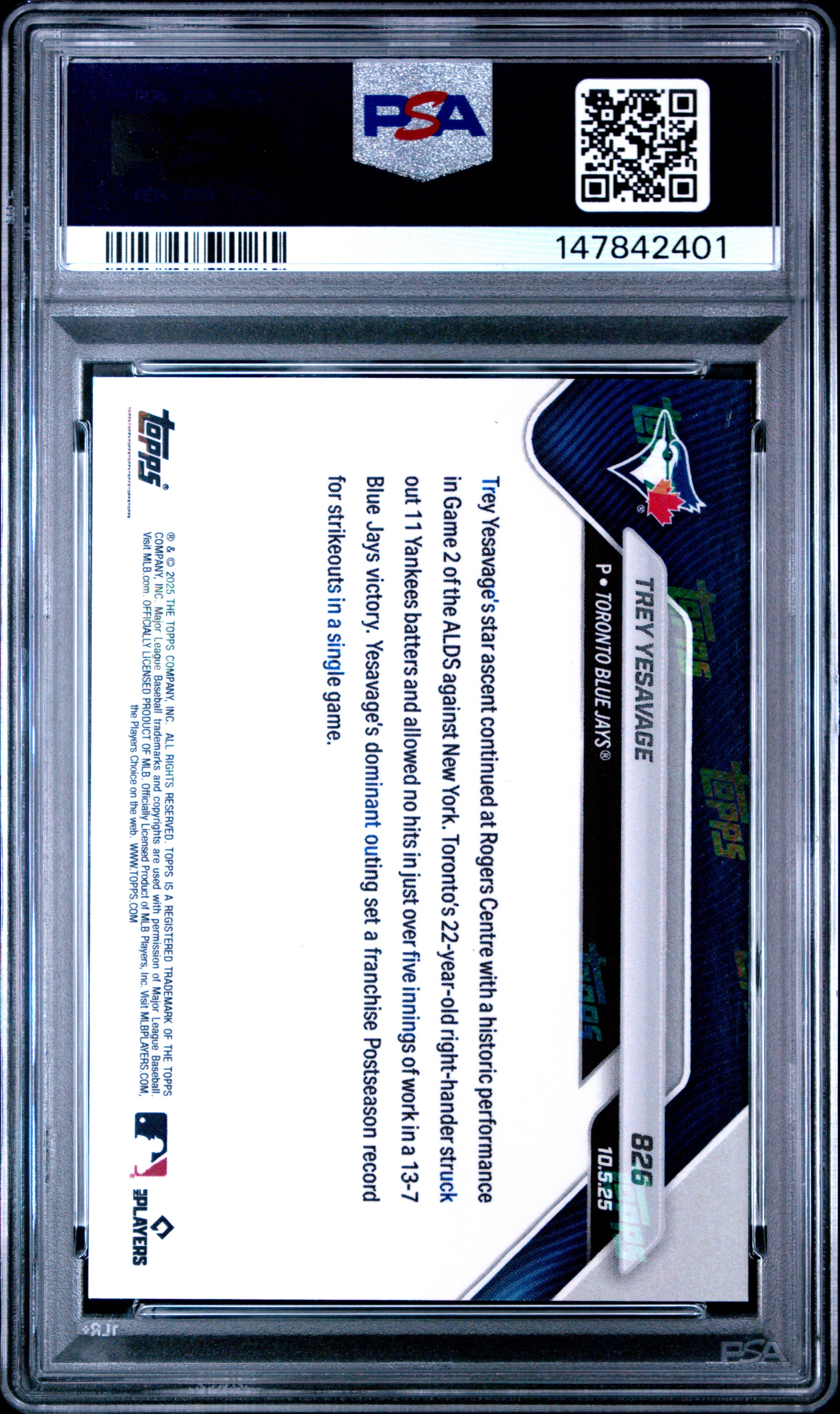 2025 Topps Trey Yesavage 826 Topps Now PSA 8