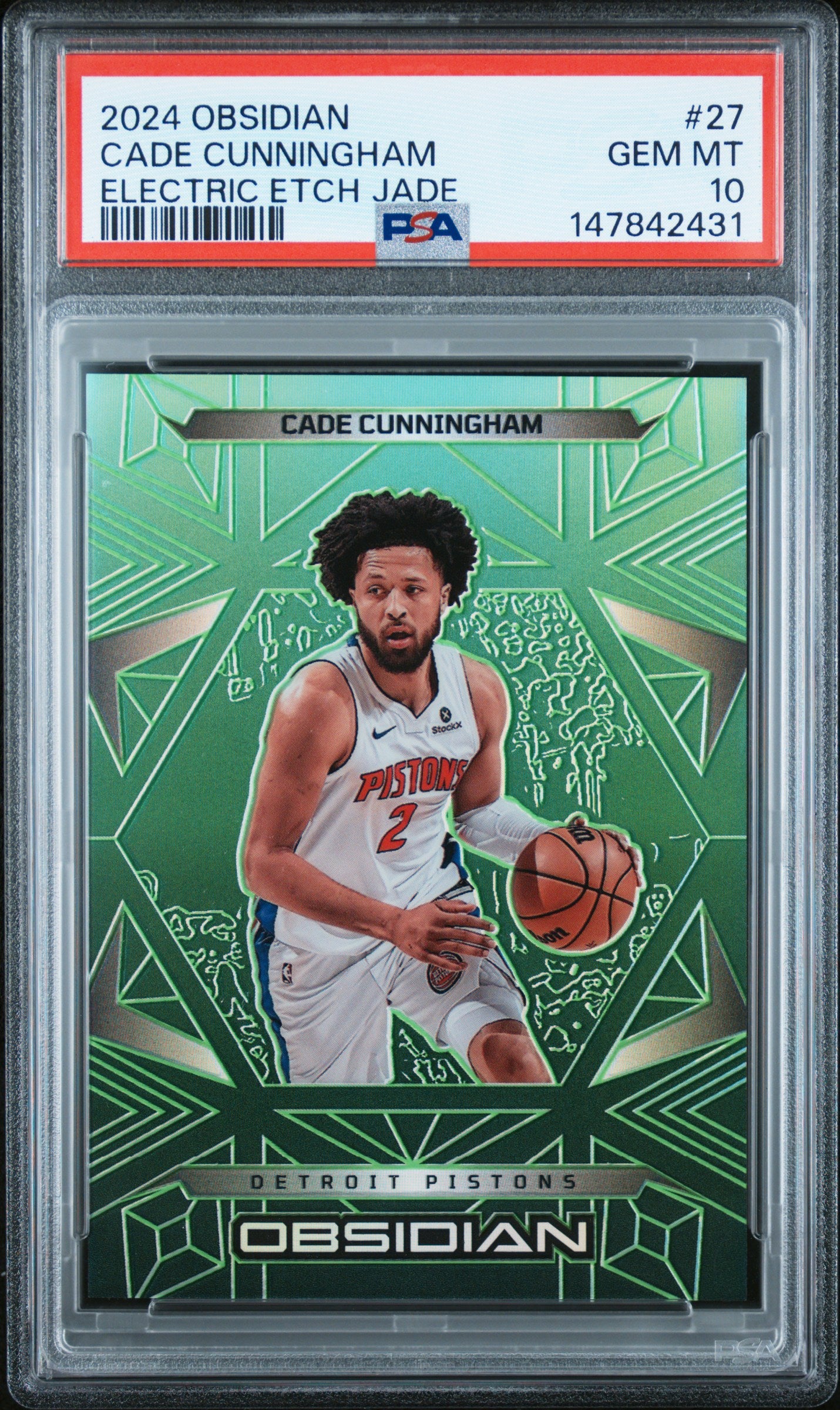 2024 PANINI OBSIDIAN #27 CADE CUNNINGHAM ELECTRIC ETCH JADE PSA 10